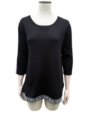Vecceli Italy Black Scoop-Neck Long Sleeve Tunic with Branded Hem